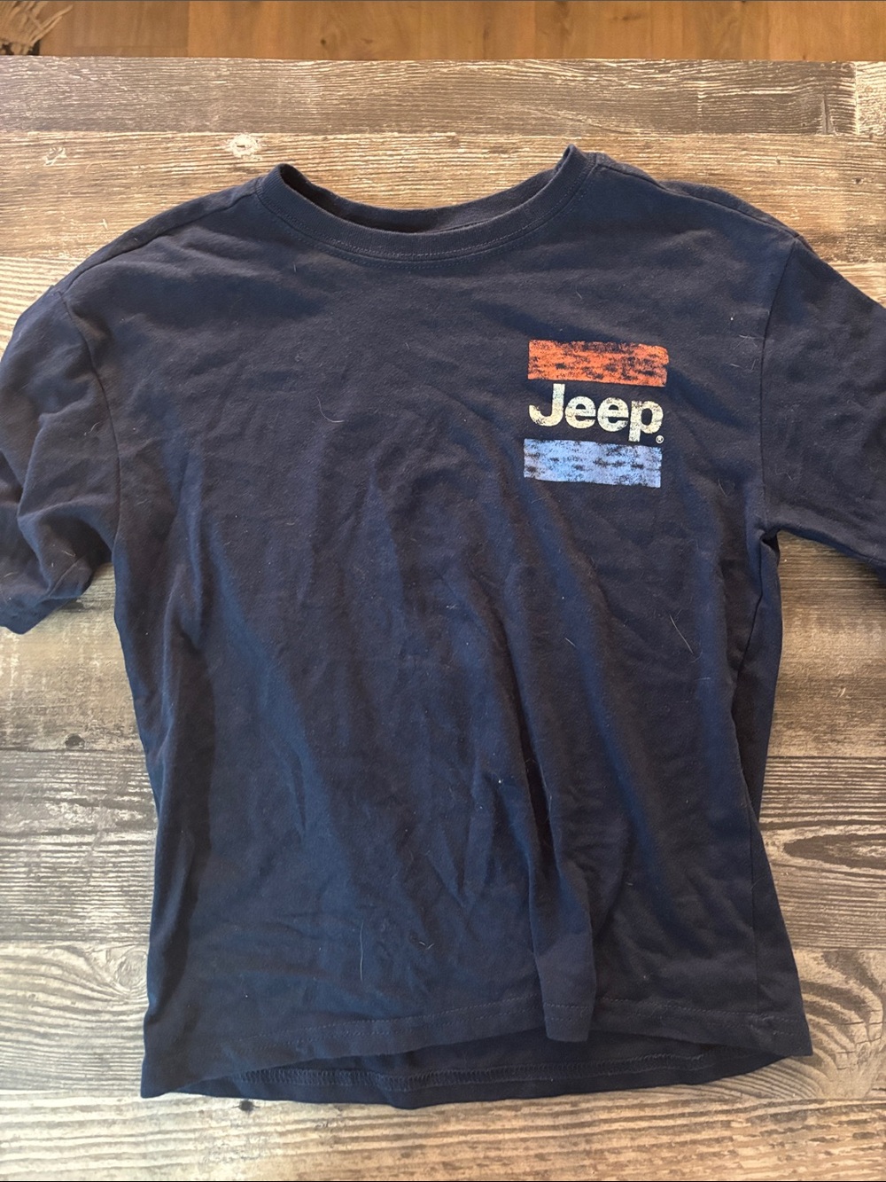 Jeep Navy T‑Shirt with Red and Light Blue Stripes